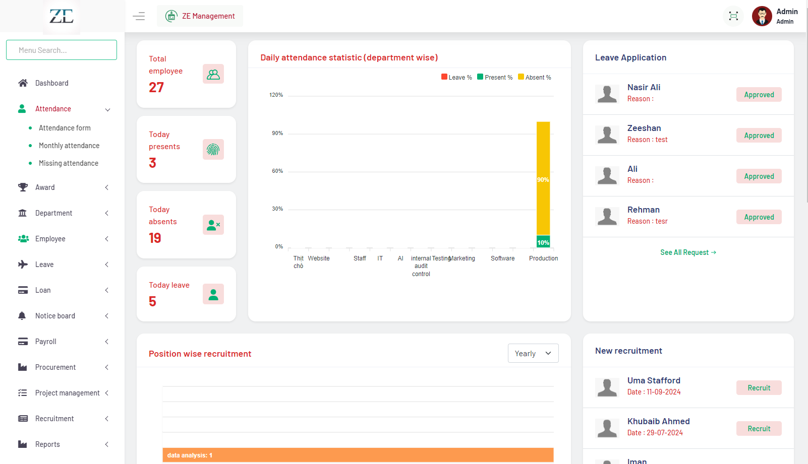 Attendance Management System Dashboard using PHP Laravel and API Integration